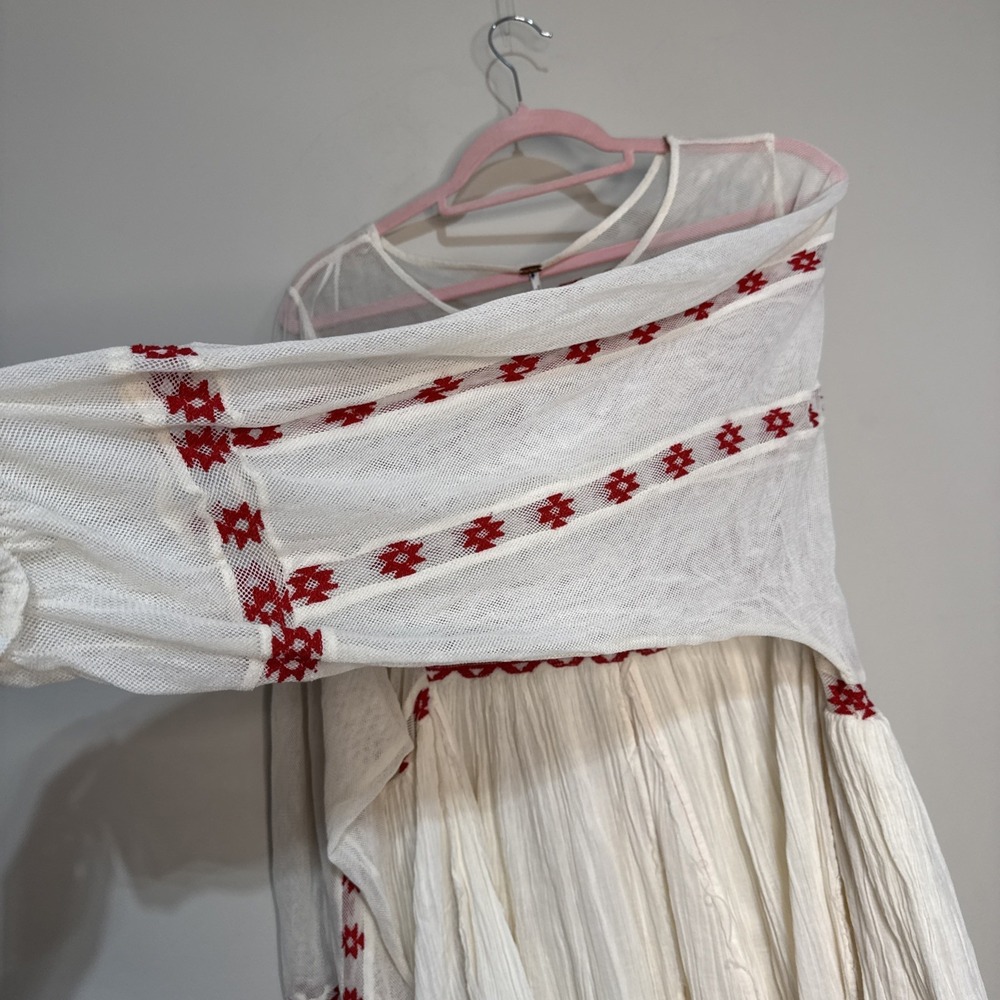 NWT Free People Women Need Me Mini Flowy Dress Ivory Long Sleeve Red Embroidery - Picture 8 of 16